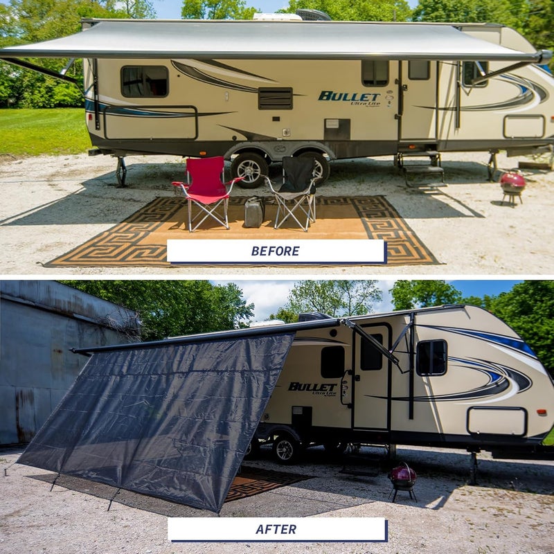 NAIMORUI RV Awning Shade Screen with Zipper, 8'X17'3" RV Awning Front Shade Screen, Black Mesh UV Blocker Sunshade Complete Kits for RV Camper Motorhome Trailer, Black - Image 5